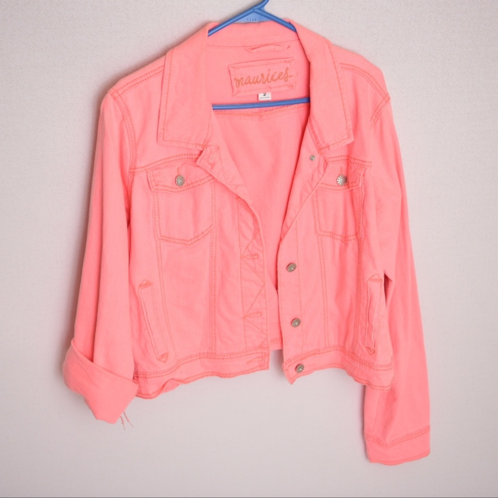 Neon Coral Jean Jacket